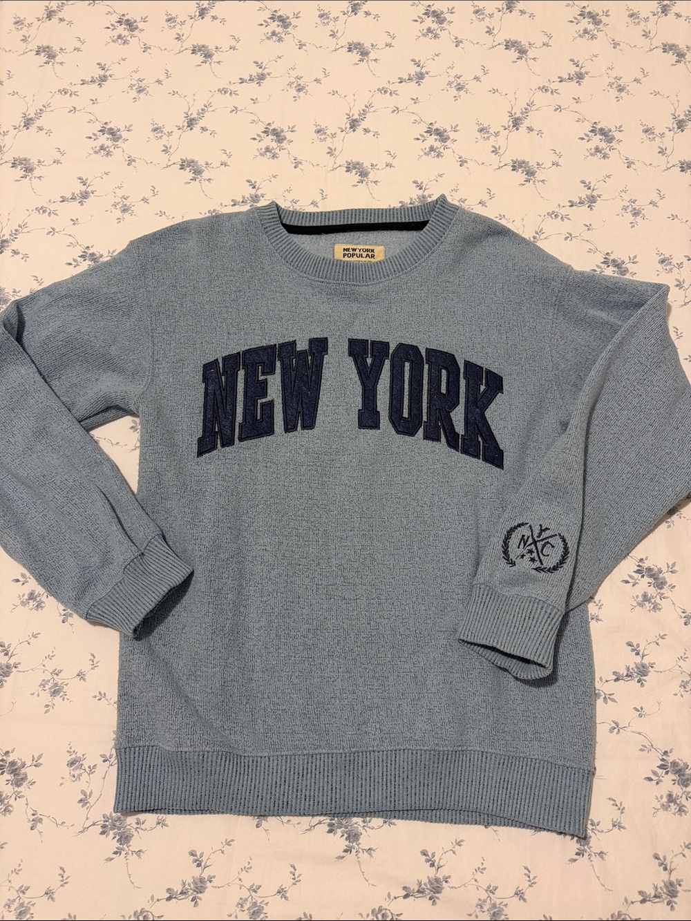 New York Popular Crewneck Sweater - Light Blue, Size Small